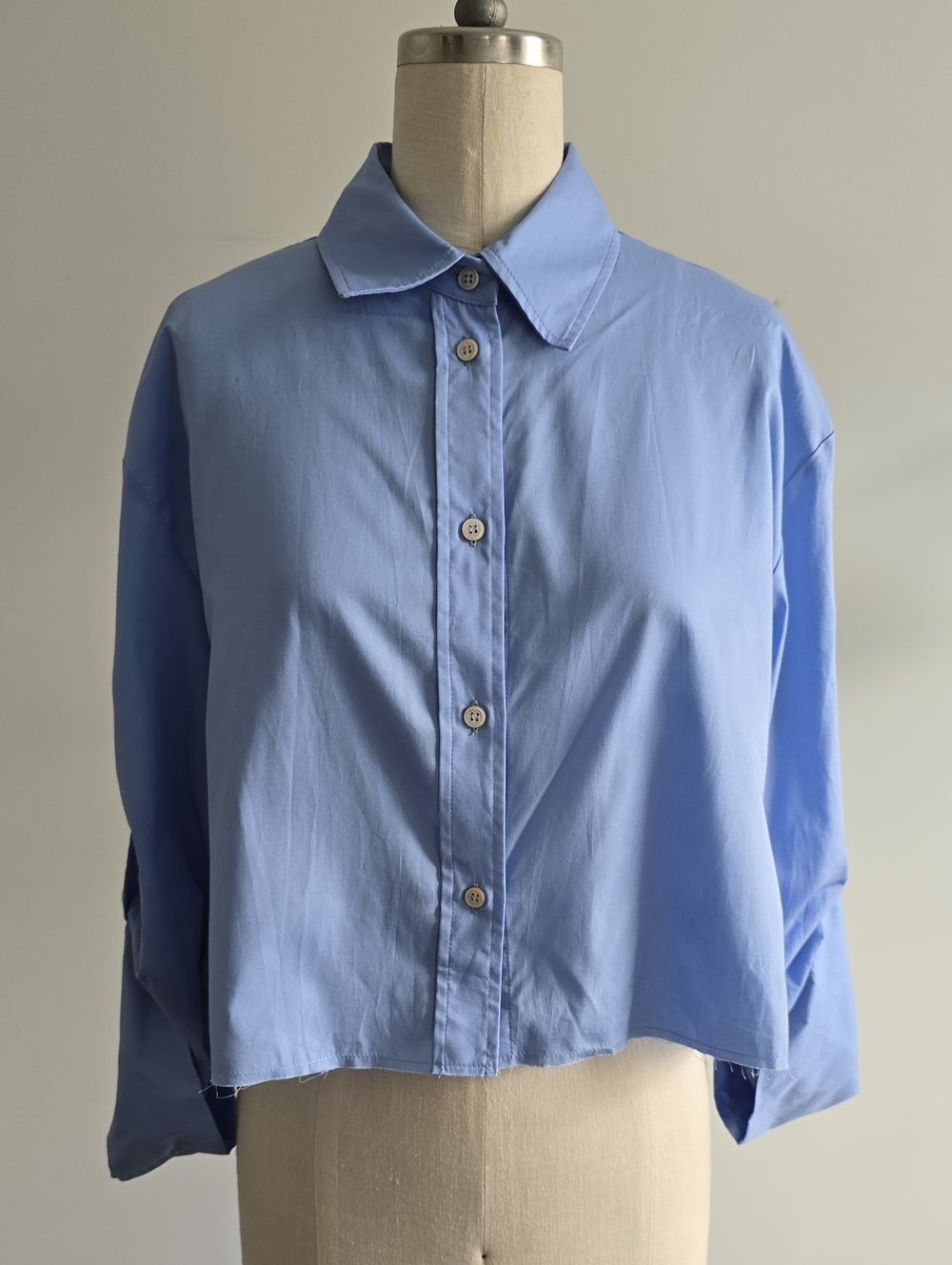 Relaxed Cropped Button-Down Shirt - Light Blue